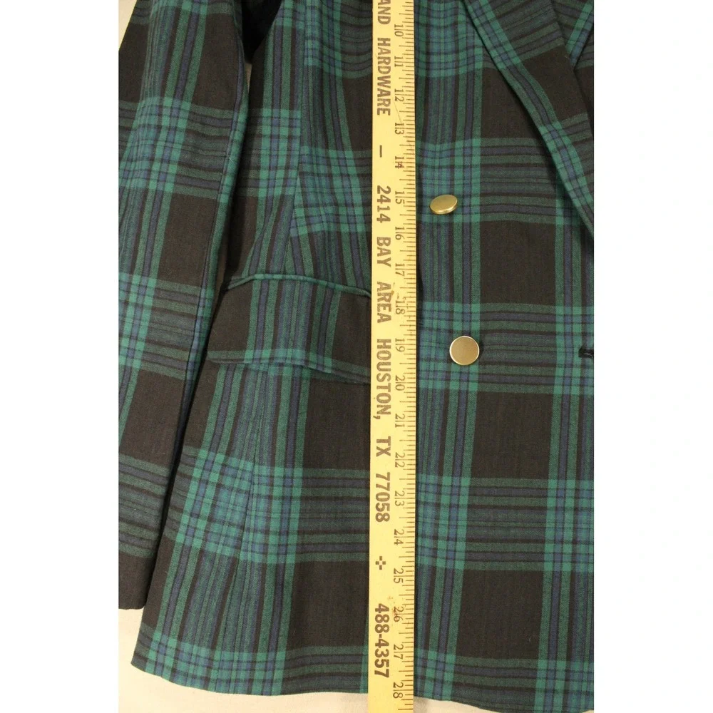 Free Assembly Women Green Black Plaid Double Breasted Blazer and Pants Suit Set